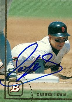 77168 Darren Lewis Autographed Baseball Card San Francisco Giants 1994 Bowman No .659