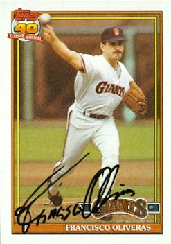 77169 Francisco Oliveras Autographed Baseball Card San Francisco Giants 1991 Topps No .52
