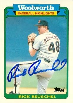 77181 Rick Reuschel Autographed Baseball Card San Francisco Giants 1990 Woolworth Highlights No .18