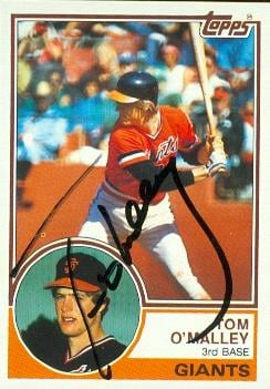 77184 Tom O Malley Autographed Baseball Card San Francisco Giants 1983 Topps No .663