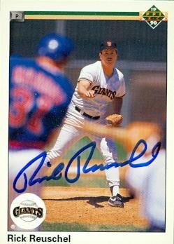 77219 Rick Reuschel Autographed Baseball Card San Francisco Giants 1990 Upper Deck No .696