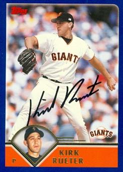 77222 Kirk Rueter Autographed Baseball Card San Francisco Giants 2002 Topps No .201