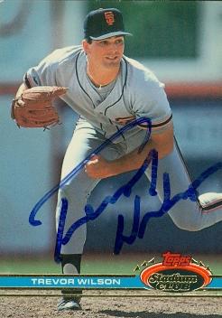 77265 Trevor Wilson Autographed Baseball Card San Francisco Giants 1991 Tsc No .212