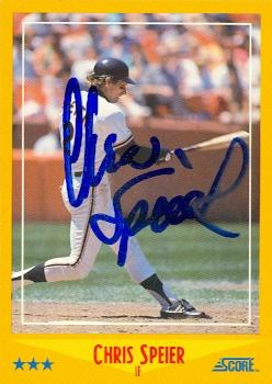 77271 Chris Speier Autographed Baseball Card San Francisco Giants 1988 Score No .493