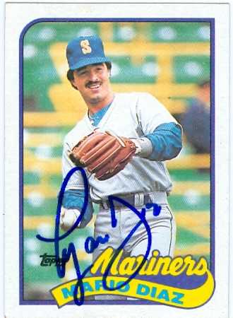 81680 Mario Diaz Autographed Baseball Card Seattle Mariners 1989 Topps No .309