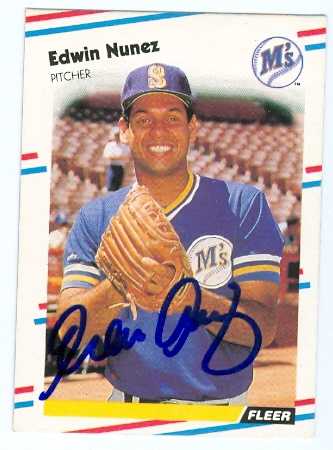 81725 Edwin Nunez Autographed Baseball Card Seattle Mariners 1988 Fleer No .383