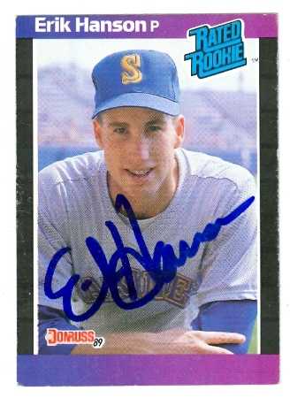 81808 Erik Hanson Autographed Baseball Card Seattle Mariners 1989 Donruss Rated Rookie No .32