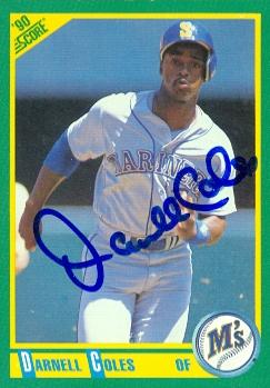 81928 Darnell Coles Autographed Baseball Card Seattle Mariners 1990 Score No .62