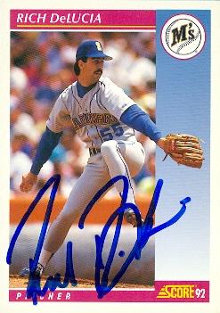 81929 Rich Delucia Autographed Baseball Card Seattle Mariners 1992 Score No .135