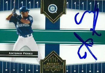 82165 Antonio Perez Autographed Baseball Card Seattle Mariners 2005 Donruss Champions No .49