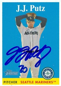 82211 J.J. Putz Autographed Baseball Card Seattle Mariners 2007 Topps Heritage No .381