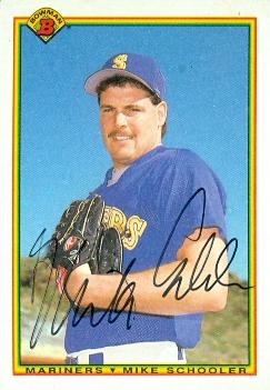 82213 Mike Schooler Autographed Baseball Card Seattle Mariners 1990 Bowman No .470