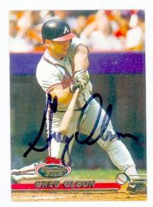 82423 Greg Olson Autographed Baseball Card Atlanta Braves 1993 Topps Stadium Club No .450