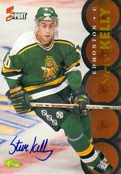 82876 Steve Kelly Autographed Hockey Card Edmonton Oilers 1995 5 Sport Classic Rookie