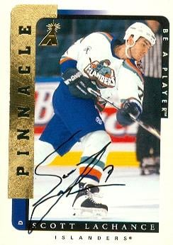 83402 Scott Lachance Autographed Hockey Card New York Islanders 1997 Pinnacle Bap No .27
