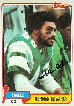 83403 Herman Edwards Autographed Football Card Philadelphia Eagles 1981 Topps No .179