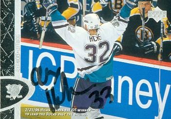 83411 Alex Hicks Autographed Hockey Card Anaheim Ducks 1996 Upper Deck No .6