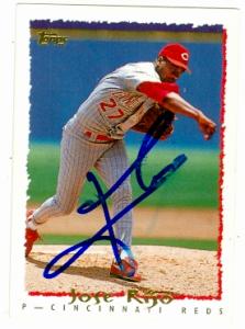 83493 Jose Rijo Autographed Baseball Card Cincinnati Reds 1995 Topps No .529 Smudgy