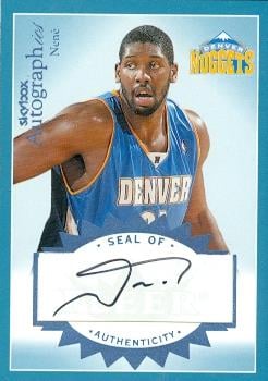 84725 Nene Autographed Basketball Card Denver Nuggets 2004 Skybox Rookie
