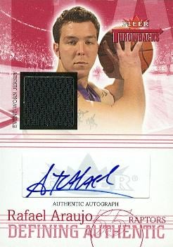 85558 Rafael Araujo Autographed Basketball Card Toronto Raptors 2004 Fleer Throwbacks Rookie Worn Jersey