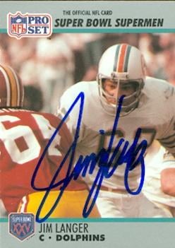 85559 Jim Langer Autographed Football Card Miami Dolphins 1990 Pro Set No .71