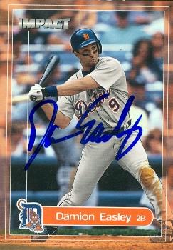 88762 Damion Easley Autographed Baseball Card Detroit Tigers 2000 Skybox Impact No. 158
