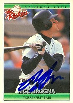 88771 Rico Brogna Autographed Baseball Card Detroit Tigers 1992 Donruss The Rookies No. 17