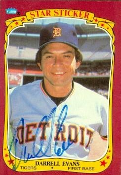 88774 Darrell Evans Autographed Baseball Card Detroit Tigers 1986 Fleer Start Sticker No. 36