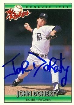 88780 John Doherty Autographed Baseball Card Detroit Tigers 1992 Donruss The Rookies No. 33