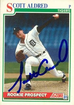 88791 Scott Aldred Autographed Baseball Card Detroit Tigers 1991 Score Rookie No. 740