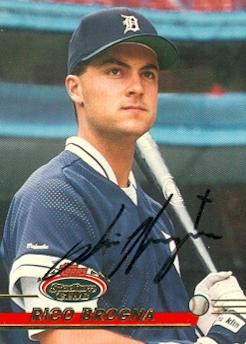 88817 Rico Brogna Autographed Baseball Card Detroit Tigers 1993 Topps Stadium Club No. 530