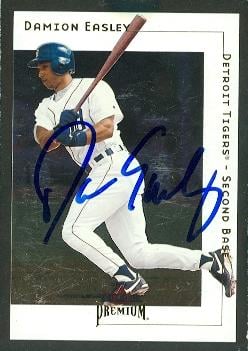 88824 Damion Easley Autographed Baseball Card Detroit Tigers 2001 Fleer Premium No. 99