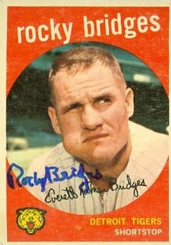 88850 Rocky Bridges Autographed Baseball Card Detroit Tigers 1959 Topps No. 318