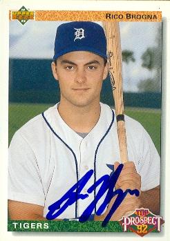 88851 Rico Brogna Autographed Baseball Card Detroit Tigers 1992 Upper Deck Rookie No. 74