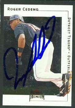 88852 Roger Cedeno Autographed Baseball Card Detroit Tigers 2001 Fleer Premium No. 193