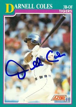 88853 Darnell Coles Autographed Baseball Card Detroit Tigers 1991 Score No. 629