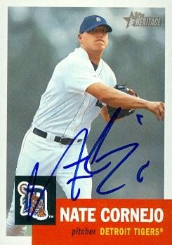 88863 Nate Cornejo Autographed Baseball Card Detroit Tigers 2002 Topps Heritage No. 80