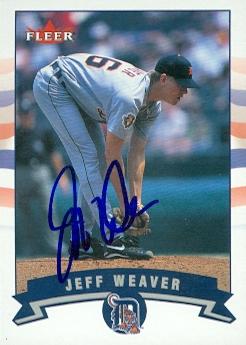 88864 Jeff Weaver Autographed Baseball Card Detroit Tigers 2002 Fleer No. 166