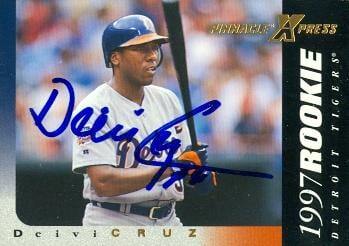 88865 Deivi Cruz Autographed Baseball Card Detroit Tigers 1997 Pinnacle Xpress Rookie No. 136