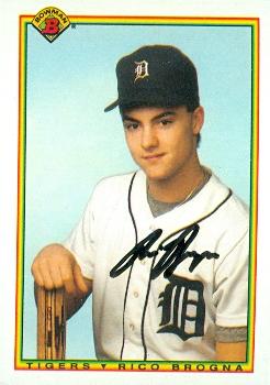 88872 Rico Brogna Autographed Baseball Card Detroit Tigers 1990 Bowman Rookie No. 351