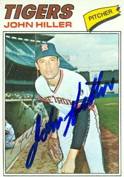 88895 John Hiller Autographed Baseball Card Detroit Tigers 1977 Topps No. 595