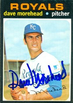 97421 Dave Morehead Autographed Baseball Card Kansas City Royals 1971 Topps No. 221