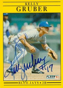 103291 Kelly Gruber Autographed Baseball Card Toronto Blue Jays 1991 Fleer No. 175