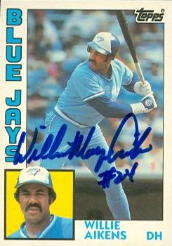 103298 Willie Mays Aikens Autographed Baseball Card Toronto Blue Jays 1984 Topps Traded No. 1T