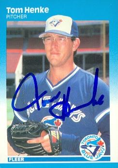 103304 Tom Henke Autographed Baseball Card Toronto Blue Jays 1987 Fleer No. 228
