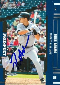 103322 Russ Adams Autographed Baseball Card Toronto Blue Jays 2005 Donruss Playoff Prestige No. 159 Rookie