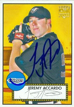 103324 Jeremy Accardo Autographed Baseball Card Toronto Blue Jays 2006 Topps No. 164 Rookie