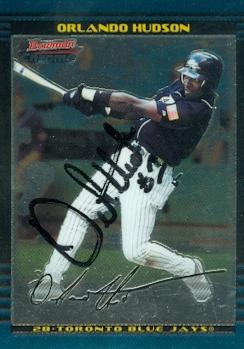 103325 Orlando Hudson Autographed Baseball Card Toronto Blue Jays 2002 Bowman Chrome No. 122 Rookie