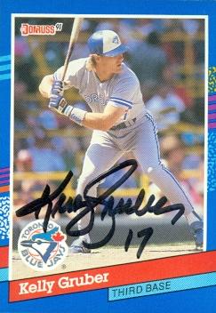 103329 Kelly Gruber Autographed Baseball Card Toronto Blue Jays 1991 Donruss No. 149
