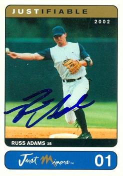 103330 Russ Adams Autographed Baseball Card Toronto Blue Jays 2002 Just Minors Justifiable No. 1 Rookie